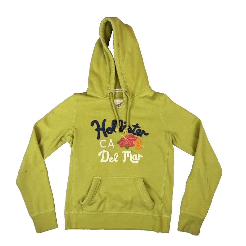 Vtg Hollister Pullover Hoodie Womens L Green California Floral Surf Graphic READ